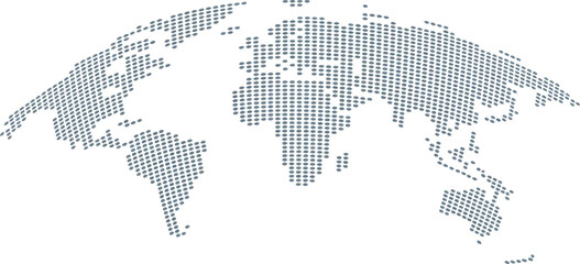 Fototapeta premium World map globe vector, stylized earth illustration with pixel halftone texture and dotted pattern for global communication travel and political world concept design.