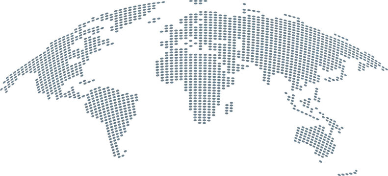 World map globe vector, stylized earth illustration with pixel halftone texture and dotted pattern for global communication travel and political world concept design.