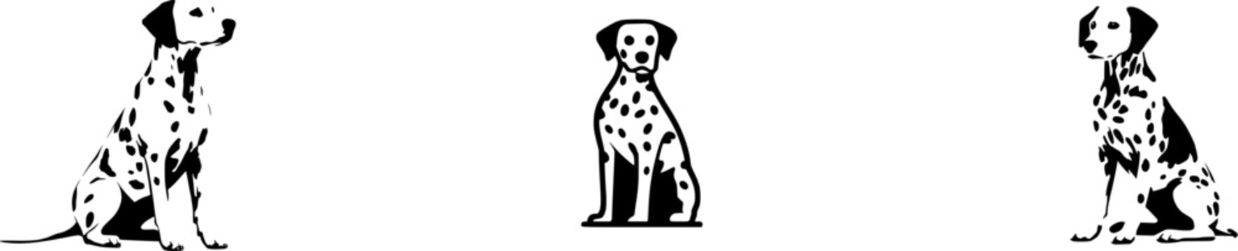 A solitary Dalmatian sits gracefully against a pristine white backdrop, its striking black-and-white spots vividly contrasting the pure canvas