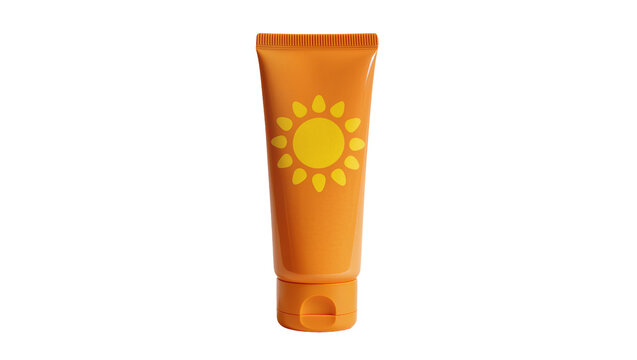 Orange Sunscreen Tube with Yellow Sun Graphic and Plastic Cap