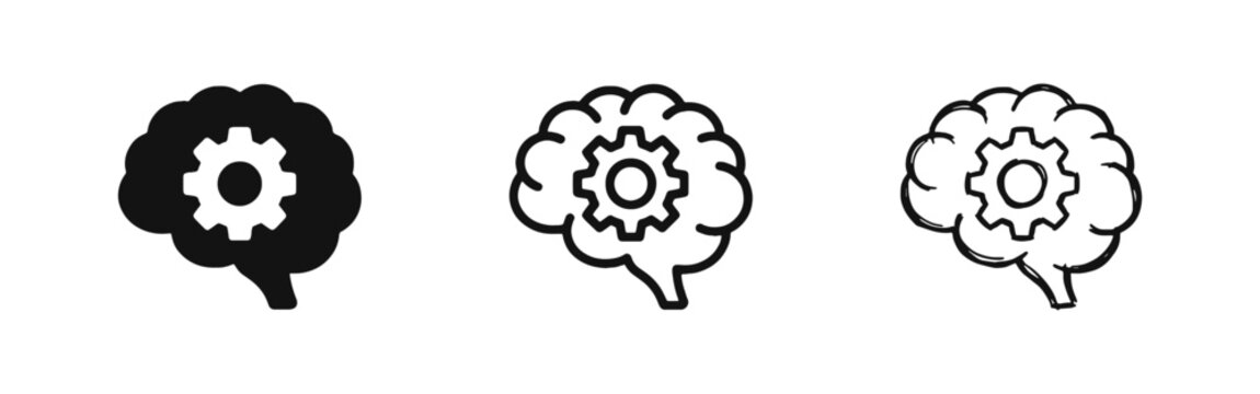 Brain with gear icon representing logical thinking and problem solving