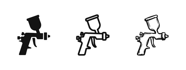 Professional spray paint gun icons for automotive or industrial painting © drawing lines