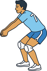 Obraz premium Volleyball player receiving ball illustration featuring athlete in defensive stance, sports action movement and team game concept