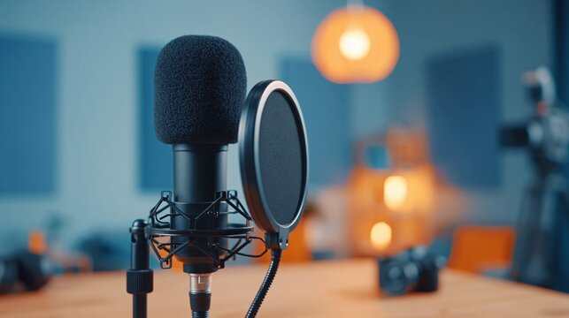 Professional studio setup with microphones and cameras