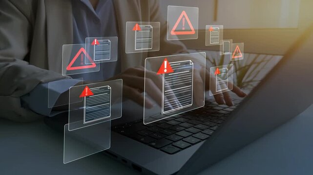 Alert concept showing scam or fraud document warning digital, highlighting cybersecurity, data protection, identity risk, and online threats in modern communication systems