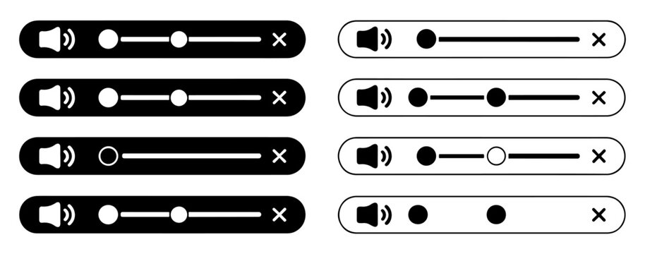 audio volume slider icons set black white