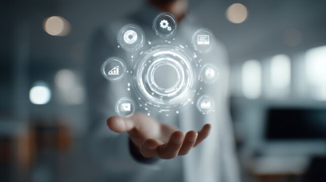 Man holding digital data circle