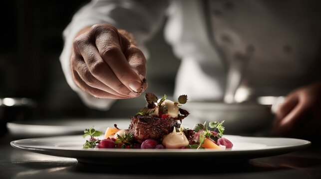 Chef adds finishing touch to dish