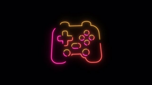 Neon Game Controller Icon Animation Glowing Gaming Joystick Line Icon Transparent Background