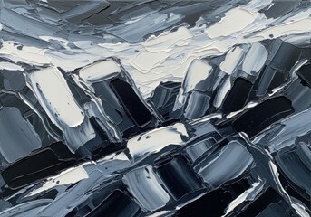 Fototapeta premium Abstract oil painting with thick impasto texture in black and white