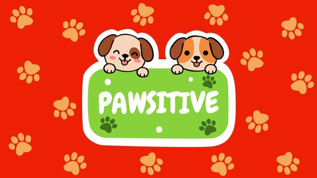 Adorable puppies smiling over a pawsitive message banner on a bright background with paw prints. Perfect for pet themes, animal love, adoption campaigns, cheerful branding, and social media content.