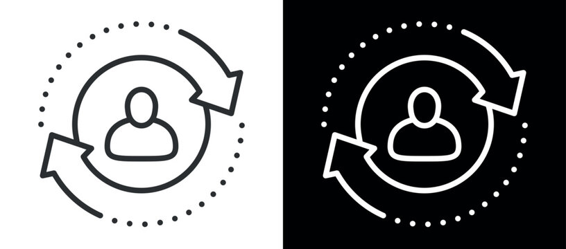 Outline of person with rotating arrows symbolizing user change or update