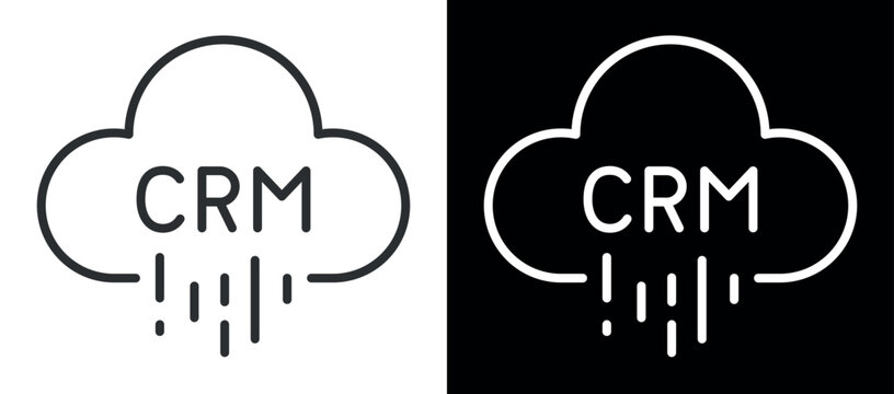 Cloud crm icon: simple line art with cloud computing and business integration theme