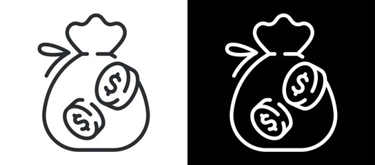 Fototapeta premium Outline of money bag with dollar coins