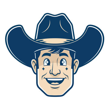 Smiling Cowboy Mascot Head, Western Character, Cartoon Style