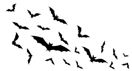 Creepy flying bats silhouette composition Halloween vector illustration isolated on white background