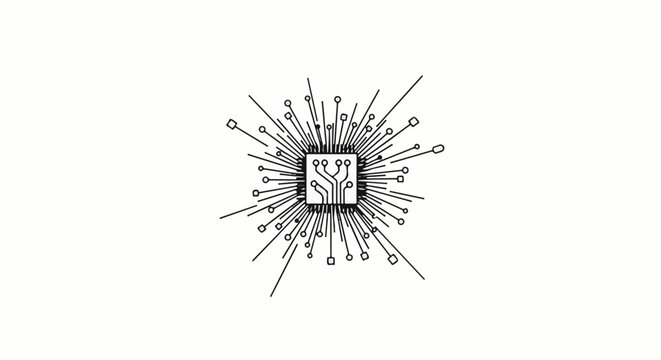 Minimalist central processing unit with radiating lines and nodes