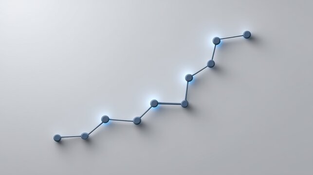 Abstract representation of a rising trend with glowing nodes on a gray background illustrating growth, progress, and data analysis in a modern style