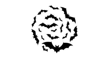 Fototapeta premium Halloween bat silhouettes circular arrangement spooky flying bats vector set isolated on white background