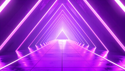 Naklejka premium A mesmerizing, futuristic corridor is illuminated by vibrant purple neon lights, creating an infinite perspective and a sense of otherworldly depth.