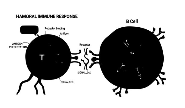 T Cell Activating B Cell in Humoral Immune Response Antibody Production Vector Illustration