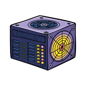 Computer power supply unit with fan and indicator lights