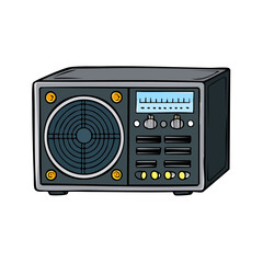 Fototapeta premium Retro electronic receiver with speaker and display panel, vintage music technology.
