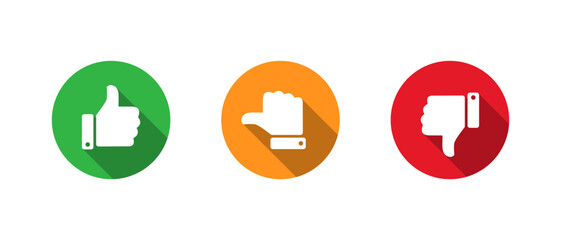 Fototapeta premium Like, neutral, and dislike icon with long shadow. Thumbs up, sideways, and down symbol