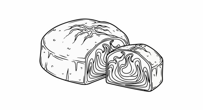 Hand-drawn illustration of a sliced loaf of bread with swirled pattern