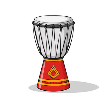 Stylized African Djembe Drum with Traditional Red and Yellow Pattern