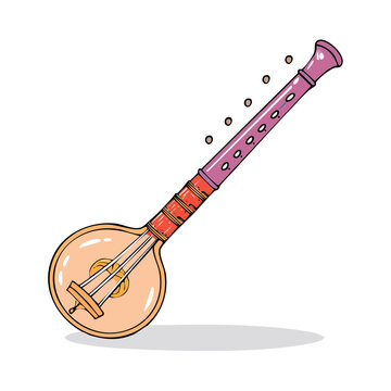 Stylized illustration of an ancient Indian stringed musical instrument known as a Tanpura.
