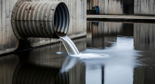 Industrial wastewater discharge, corrugated metal pipe, environmental pollution, water contamination
