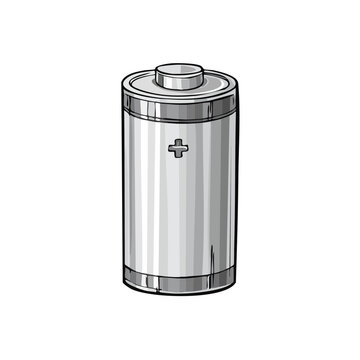 Silver cylindrical battery with plus symbol clean illustration