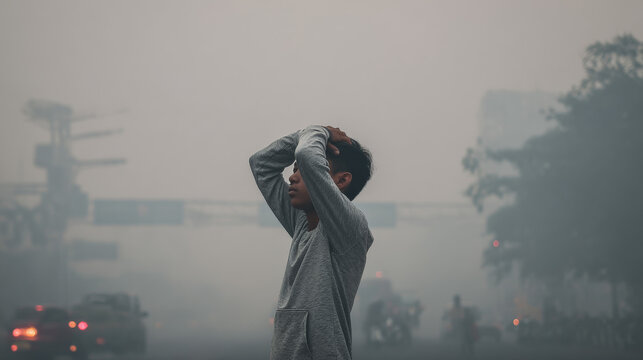 PM 2.5 or particulate matter 2.5 micron for air pollution effect to health and lifestyle concept.