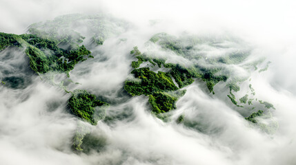 Obraz premium Picture of the world's continents in the clouds Among the greenery, ecological, conservation, climate change, global warming and natural fog.