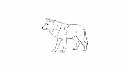 Fototapeta premium Black and white outline drawing of a wolf standing in profile