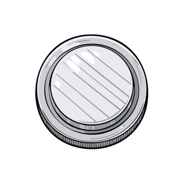 Round Metal Object with Reflective Surface and Ribbed Edge Illustration