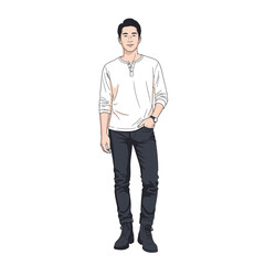 Naklejka premium Full Body Illustration of a Young Man Standing Confidently 3.