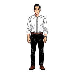 Fototapeta premium Full Body Shot of a Young Asian Man in Business Attire.