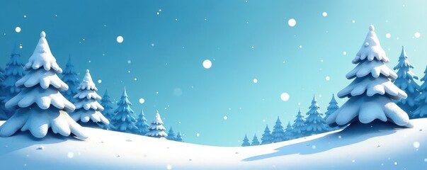 Obraz premium Cartoon snow-dusted pines, playful winter backdrop, conifers, pine tree