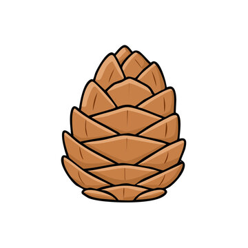 Hand-drawn Illustration of a Single Brown Pine Cone with Layered Scales Detailed Outline