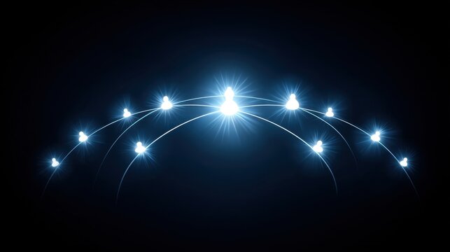 Futuristic Connection Concept with Glowing Nodes and Bright Arcs on Dark Background Representing Digital Networking and Data Flow Across Technology Platforms