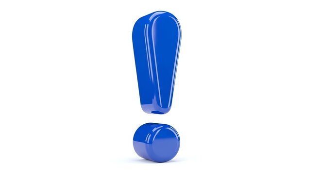 Bright Blue Exclamation Mark Symbol on White Background for Emphasis and Attention.