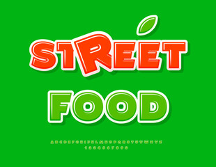 Naklejka premium Vector Marketing banner Street Food. Eco Green Font. Bright Glossy Alphabet Letters and Numbers set.