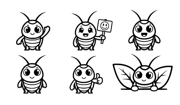 Cute Cockroach Vector Set Funny Insect Characters Collection