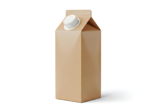 Empty cardboard milk container with white cap displayed against plain background