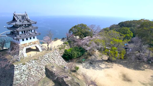兵庫県洲本市 三熊山・洲本城跡のドローンによる空撮／サイド・フライ（左）