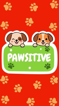 Two adorable puppies holding a pawsitive message sign with playful paw pattern. Perfect for pet themes, animal campaigns, cheerful branding, social media, and positive lifestyle content.