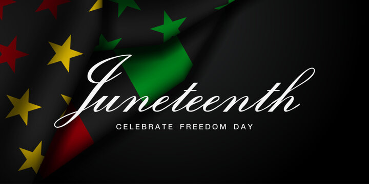 June 19 is Juneteenth Day. Flag. Great for posters, banners, social media and more. Black background.