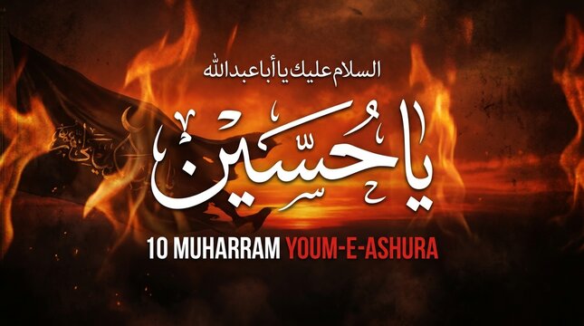 Day of Ashura, Arabic calligraphy Youm Ashura, Ashura is the tenth day of Muharram in the Islamic hijri calendar 144. grunge effect. 3d rendering